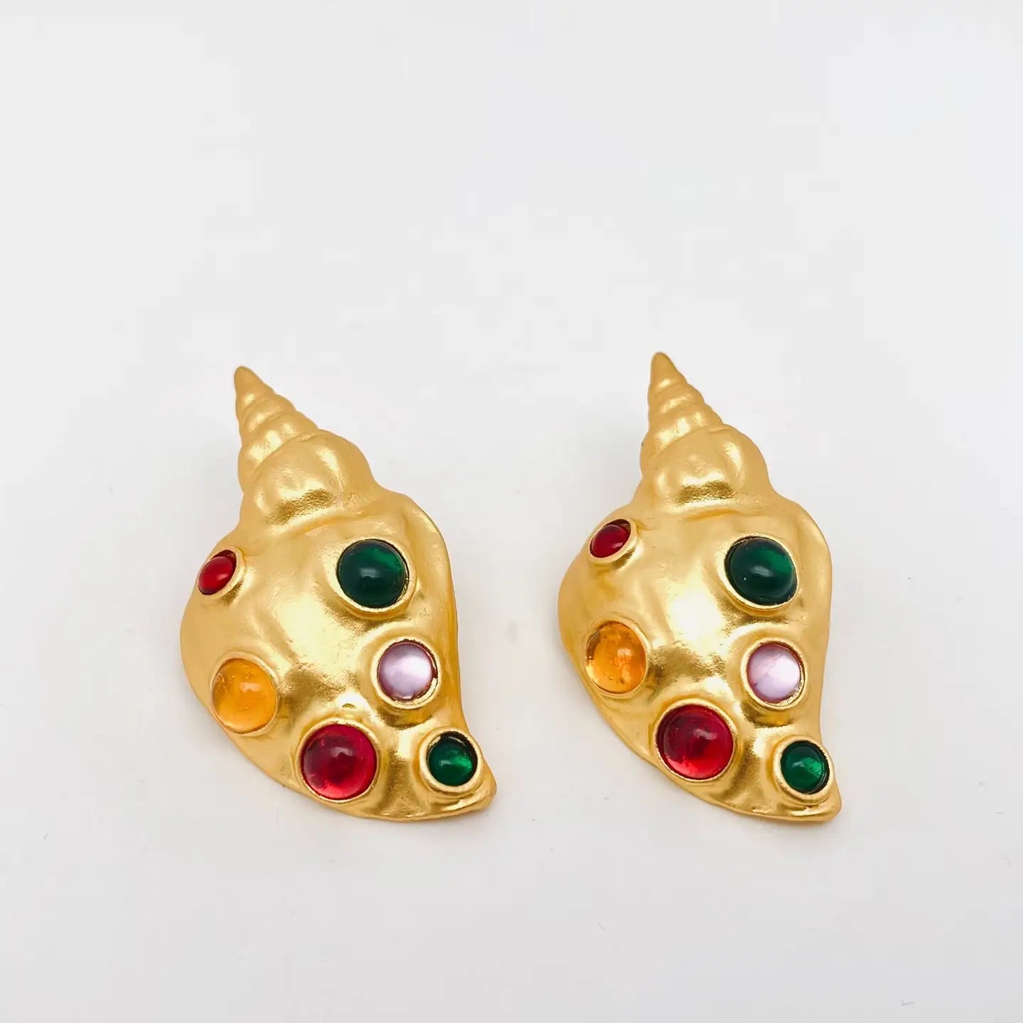 Golden Conch Charm Earrings
