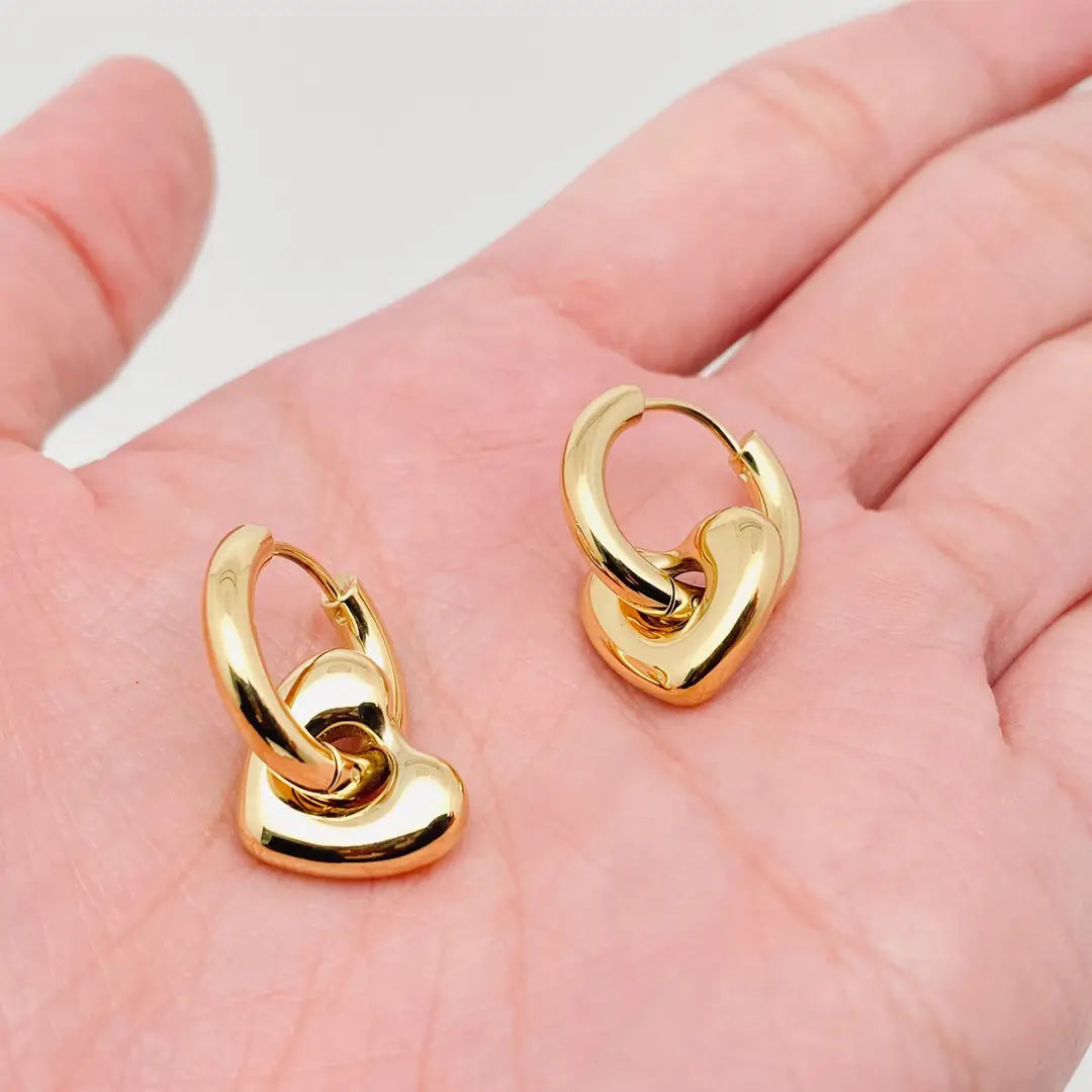 Gold Heart Huggie Earrings