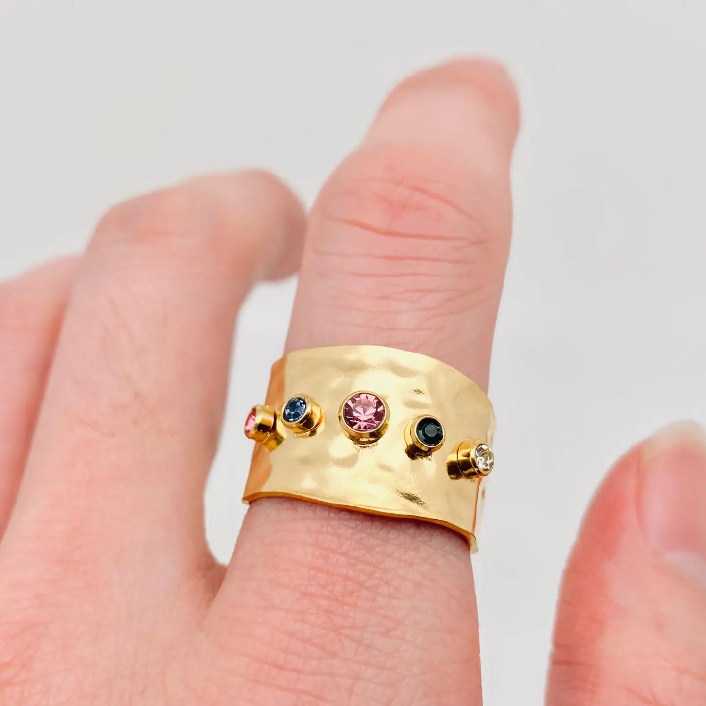 Colored Zircon Wide Band Ring
