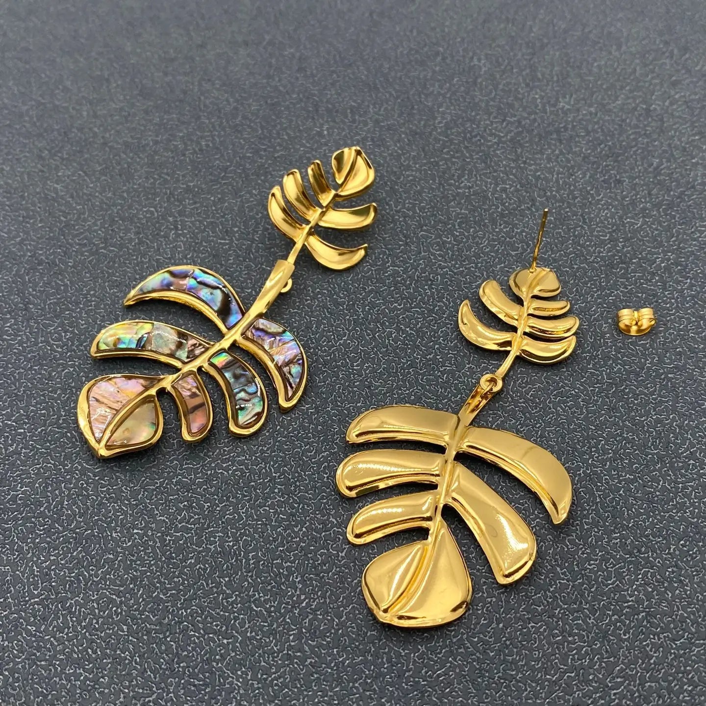 Tropical Leaf Shell Drop Earrings