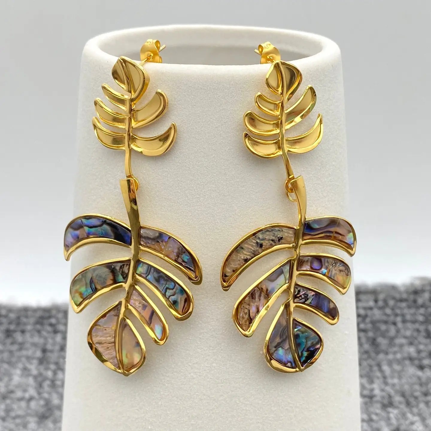 Tropical Leaf Shell Drop Earrings