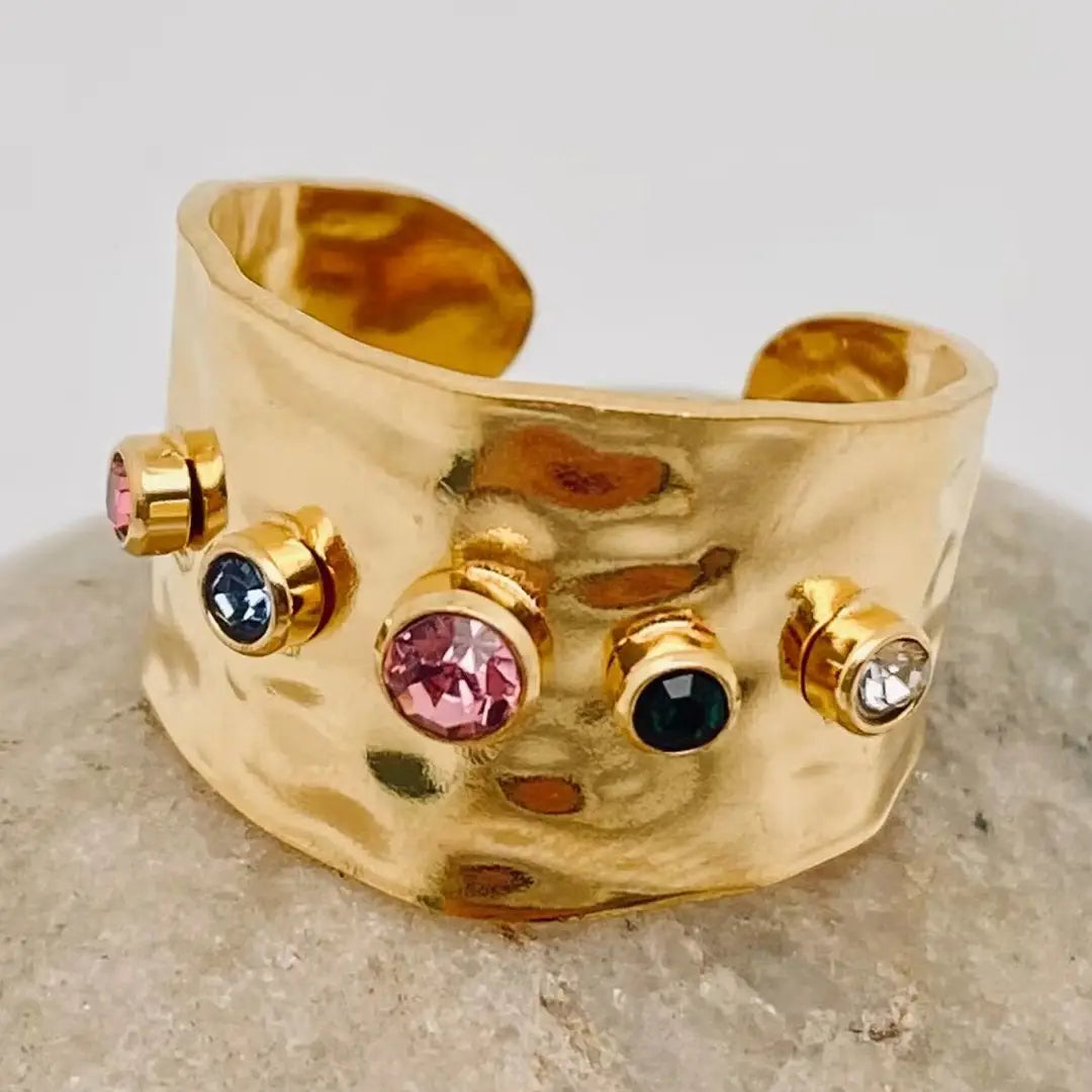 Colored Zircon Wide Band Ring