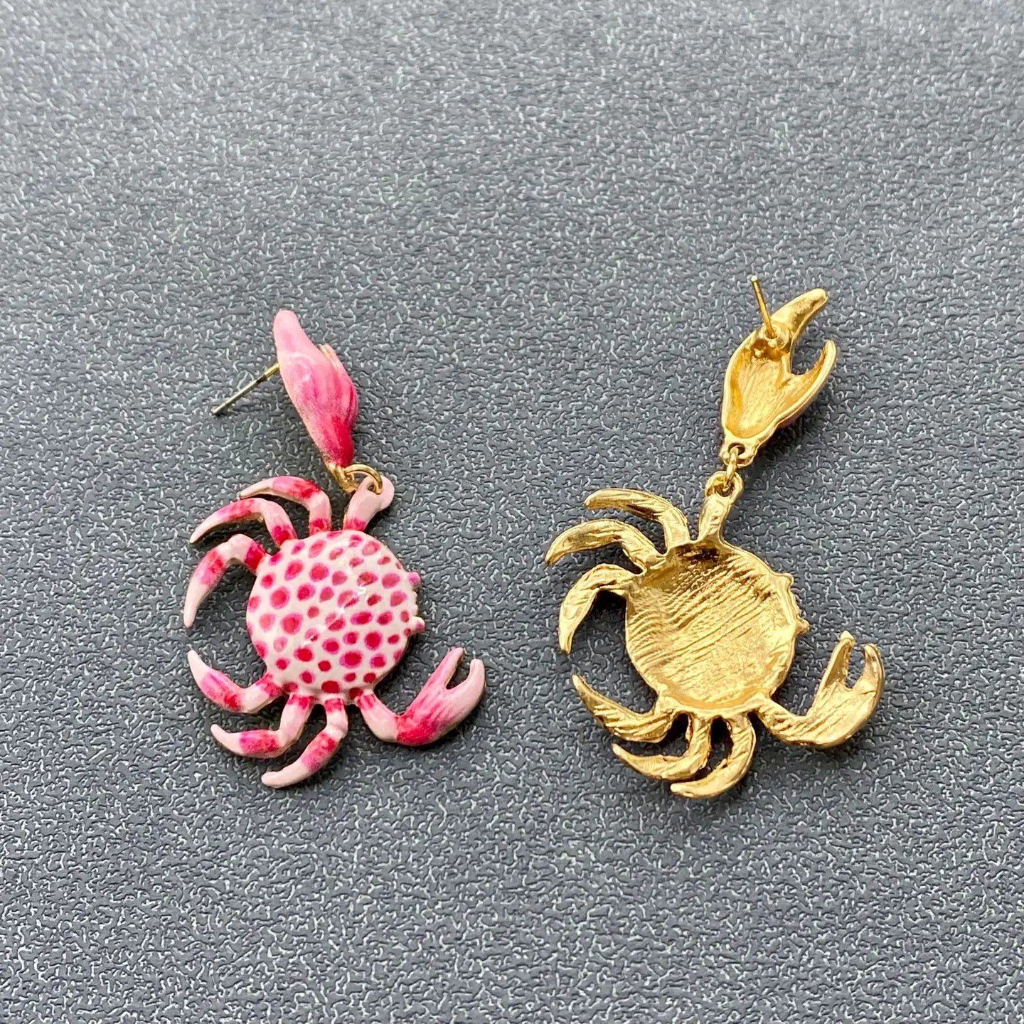 Pink Enamel Crab Stud Earrings