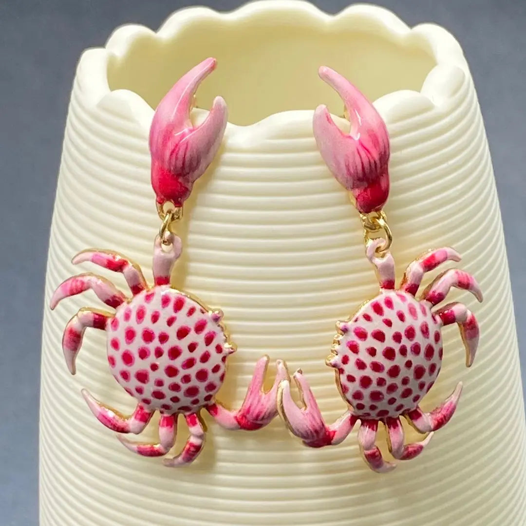 Pink Enamel Crab Stud Earrings