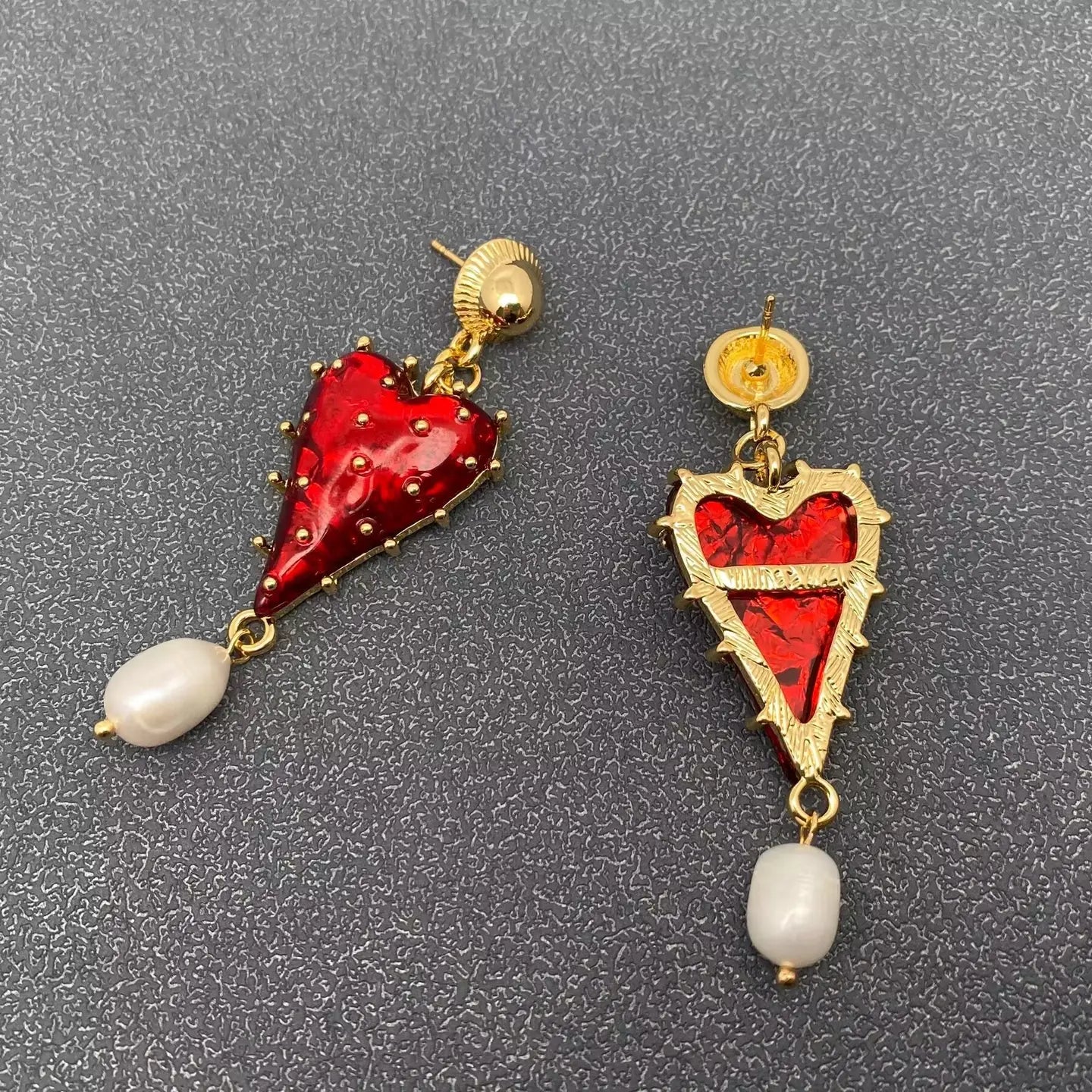 Strawberry Heart Pearl Drop Earrings