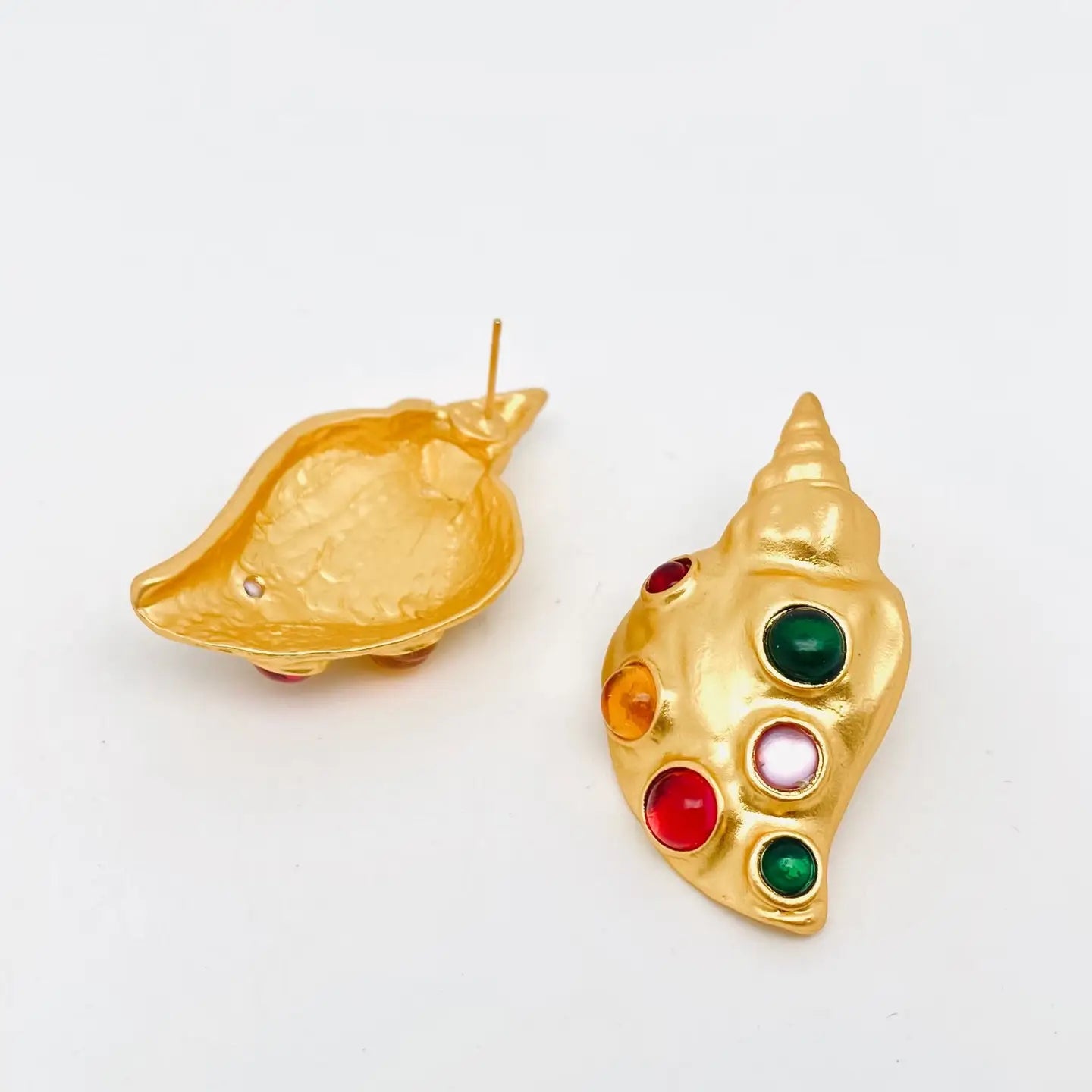 Golden Conch Charm Earrings