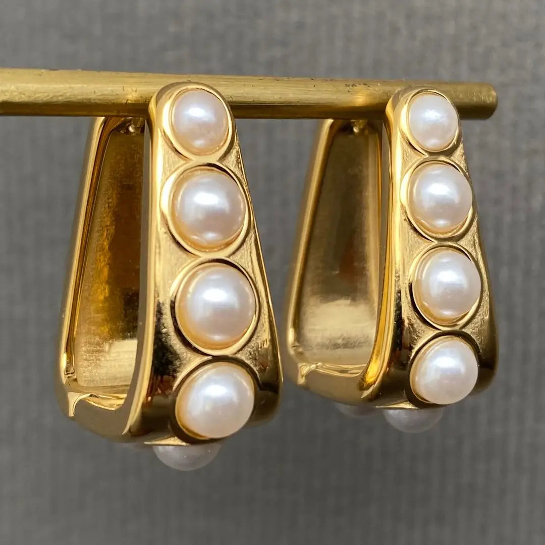 Pearl Row Gold Huggie Earrings
