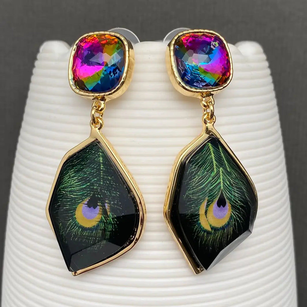 Peacock Feather Dangle Earrings