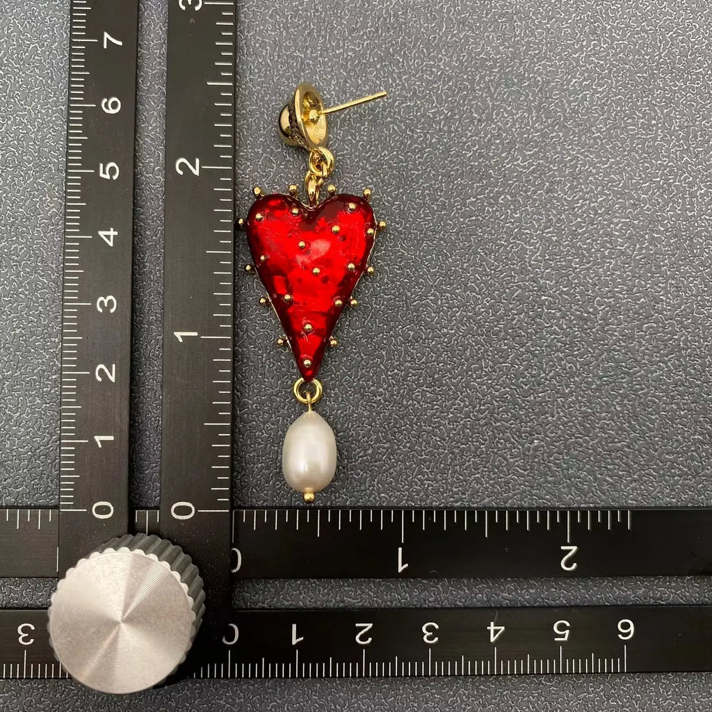 Strawberry Heart Pearl Drop Earrings