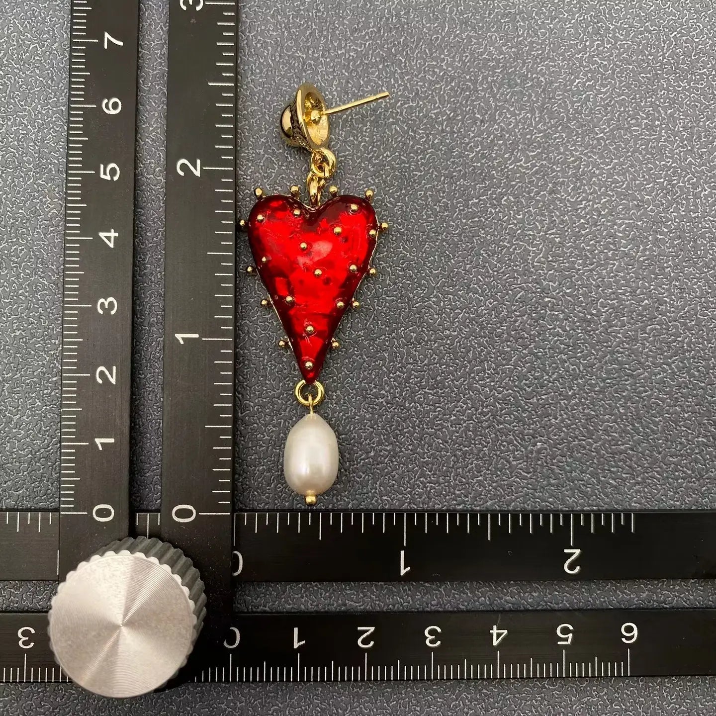 Strawberry Heart Pearl Drop Earrings