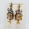 Scarab &amp; Pearl Vintage Drop Earrings