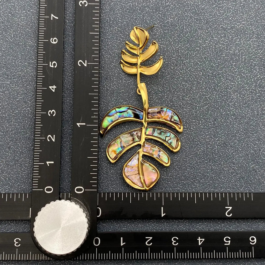 Tropical Leaf Shell Drop Earrings
