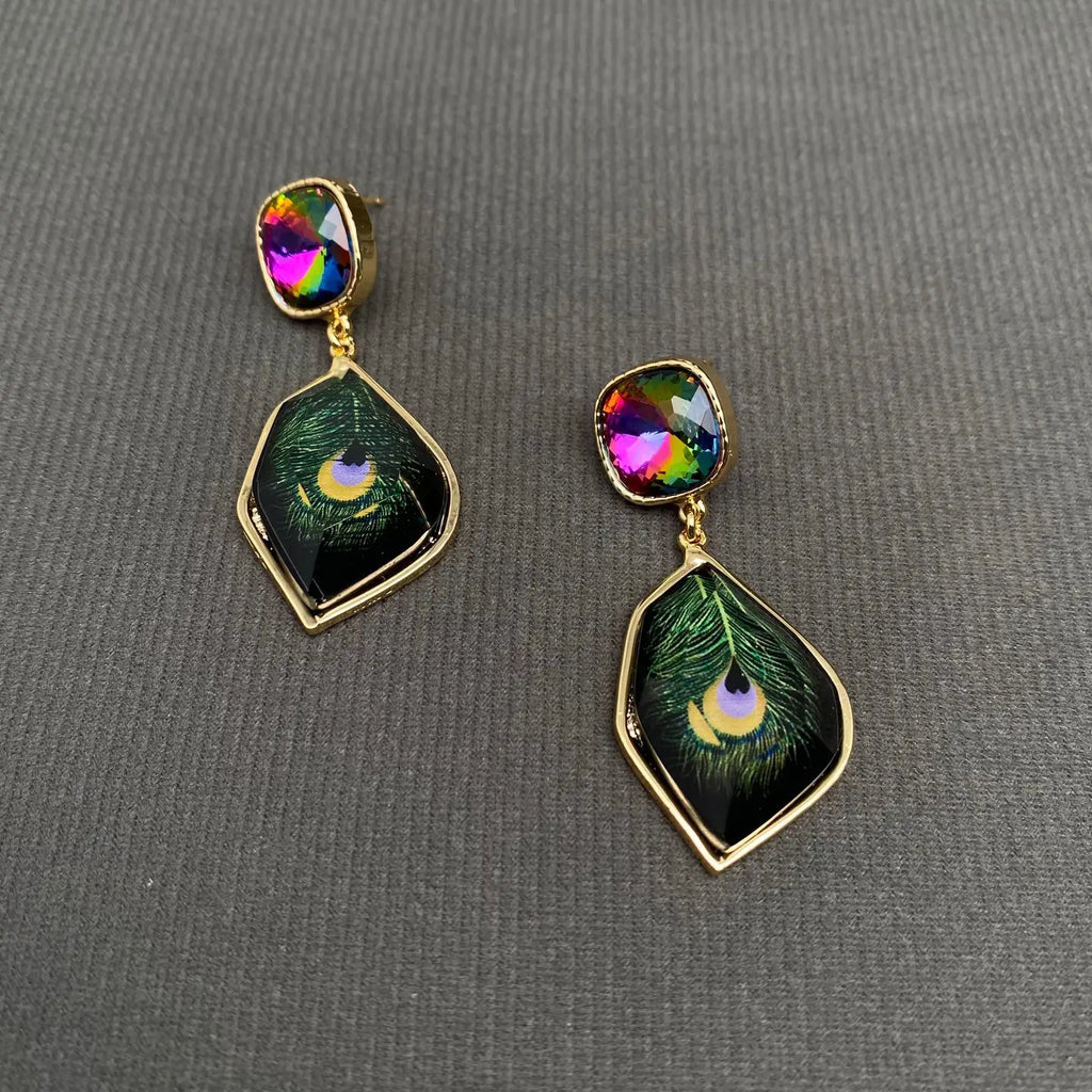 Peacock Feather Dangle Earrings
