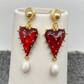 Strawberry Heart Pearl Drop Earrings