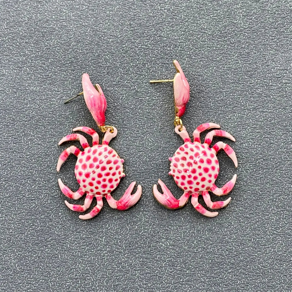 Pink Enamel Crab Stud Earrings