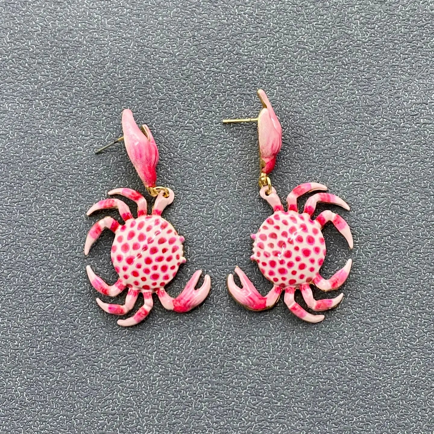 Pink Enamel Crab Stud Earrings