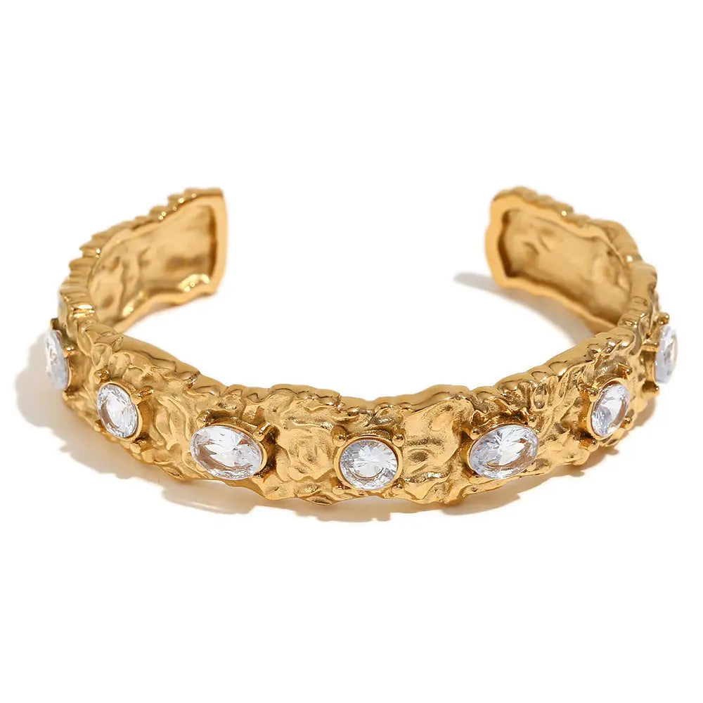 Hammered Gold Zircon Cuff Bracelet