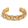 Hammered Gold Zircon Cuff Bracelet