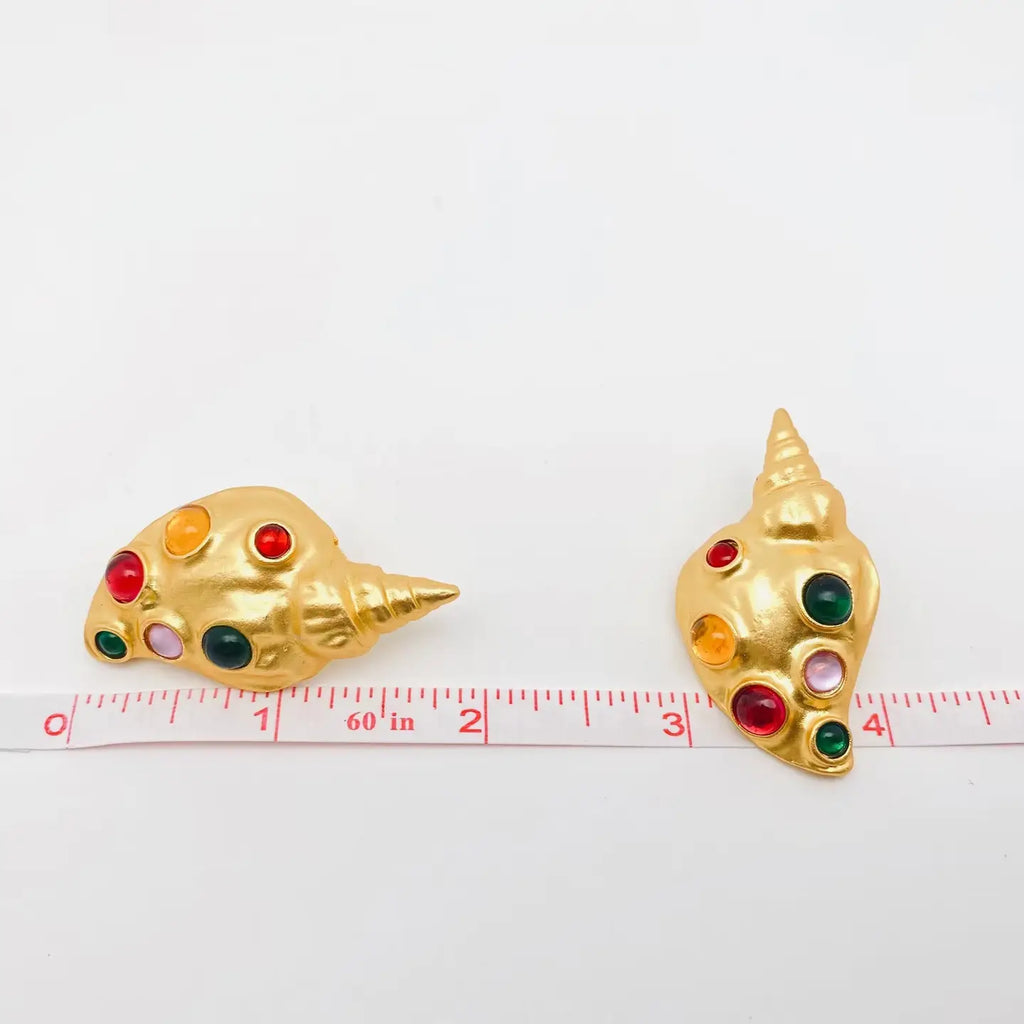 Golden Conch Charm Earrings