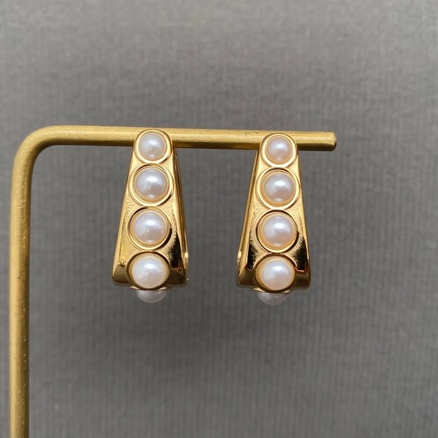 Pearl Row Gold Huggie Earrings