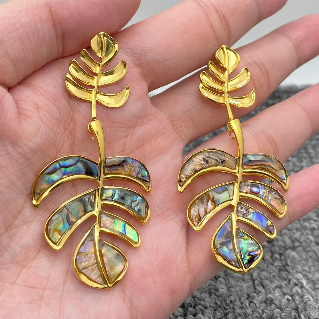 Tropical Leaf Shell Drop Earrings