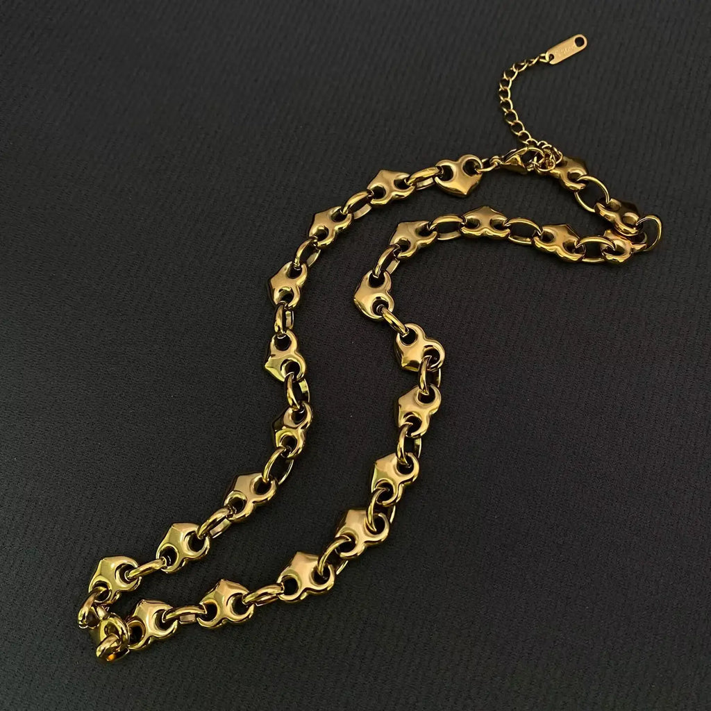 Gold Heart Link Chain Necklace