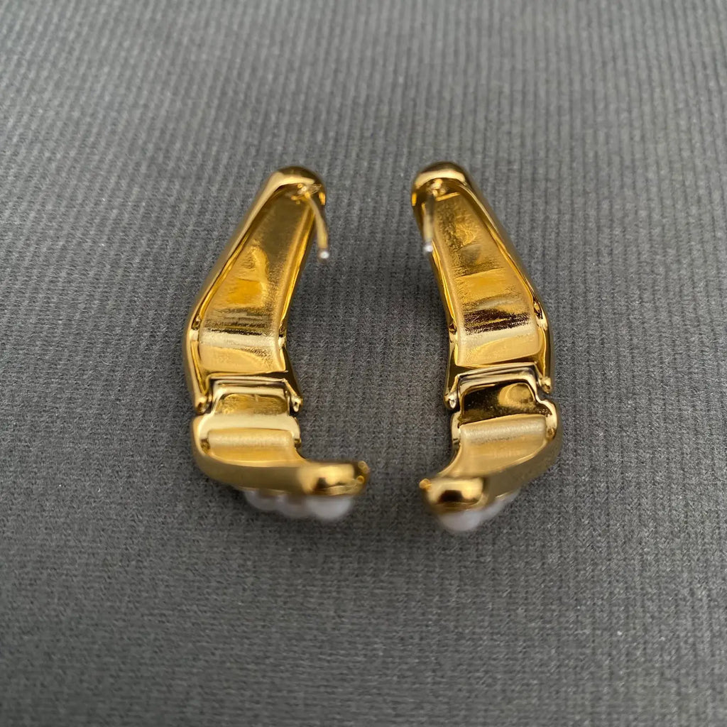 Pearl Row Gold Huggie Earrings