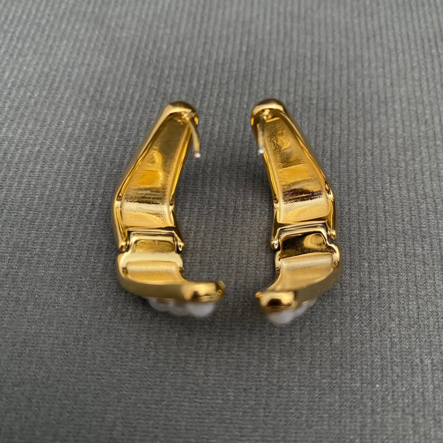 Pearl Row Gold Huggie Earrings