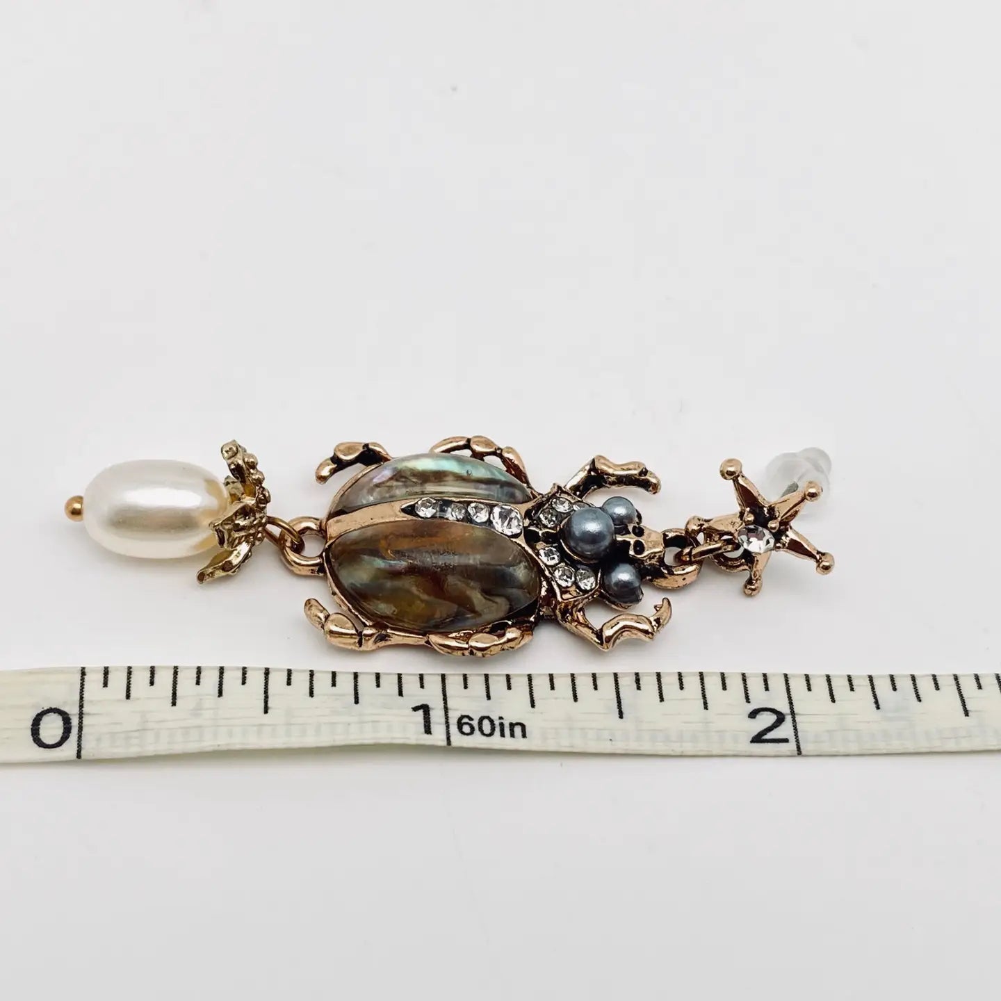 Scarab &amp; Pearl Vintage Drop Earrings