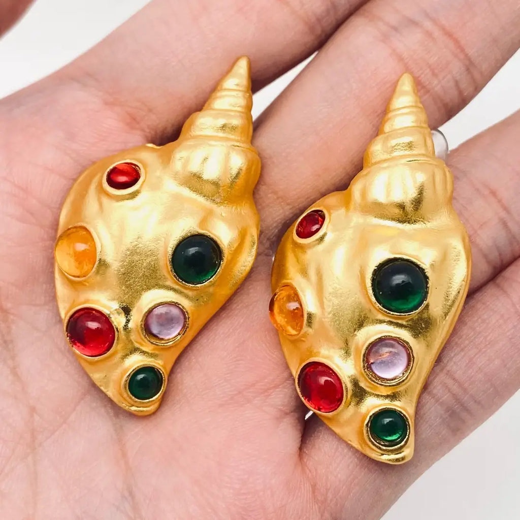 Golden Conch Charm Earrings