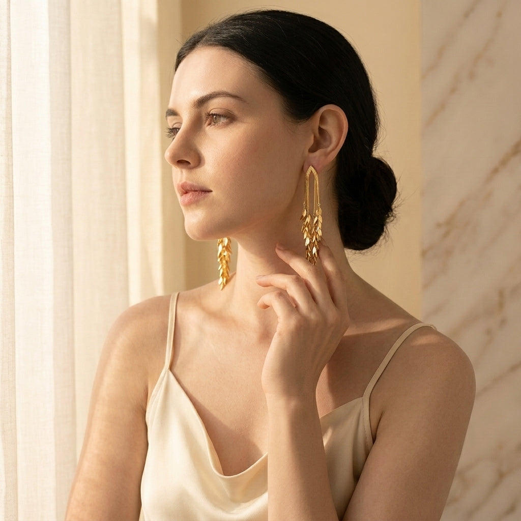 Cascading Leaf Fringe Earrings