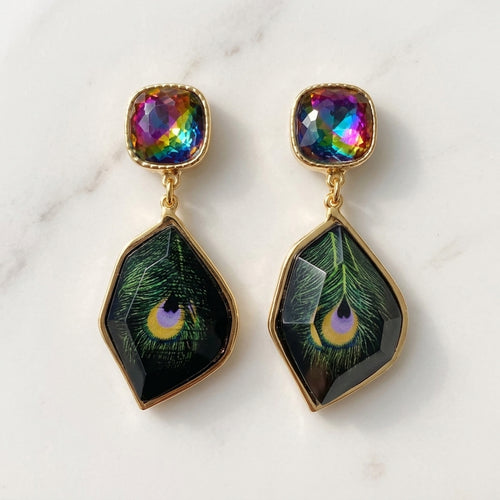 Peacock Feather Dangle Earrings