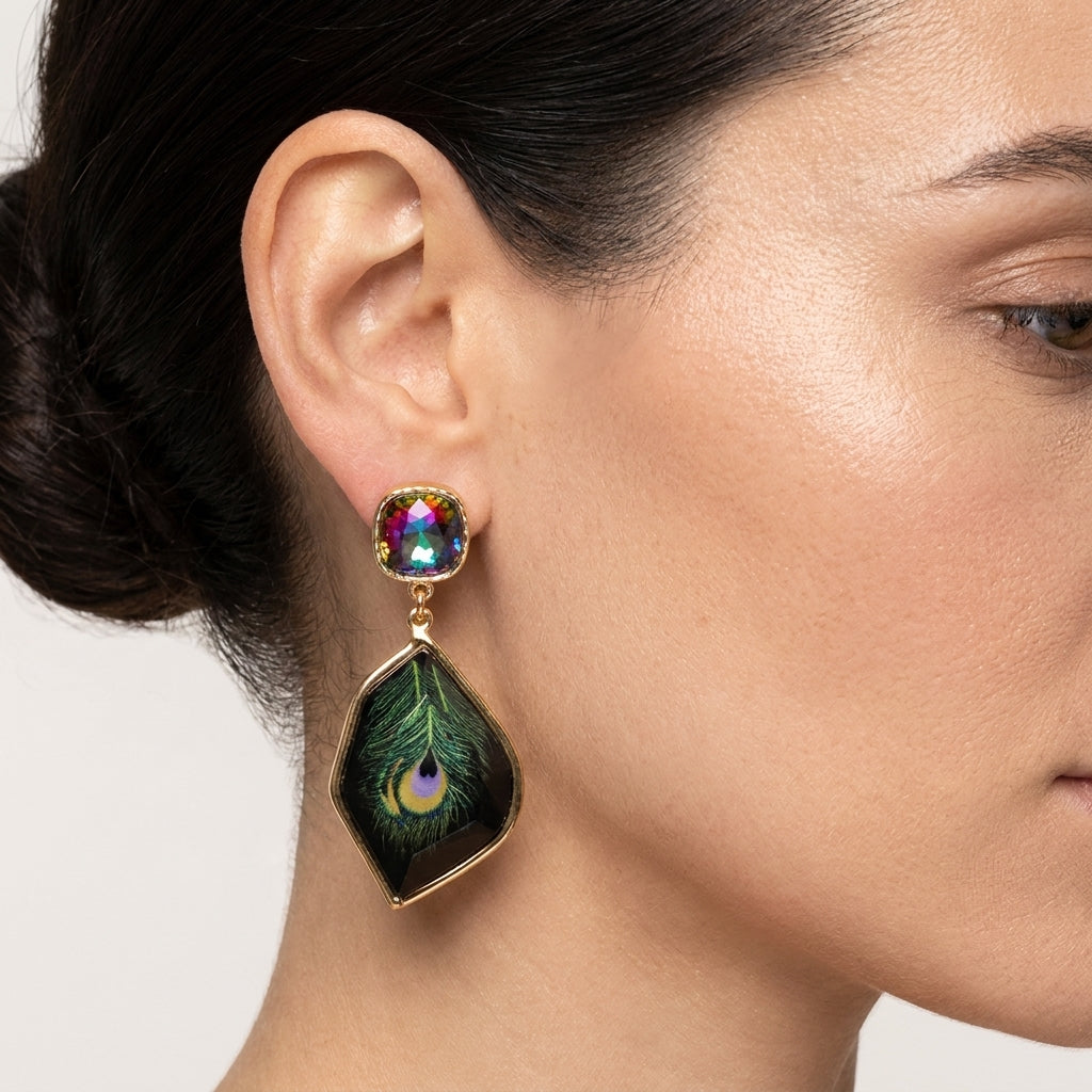 Peacock Feather Dangle Earrings