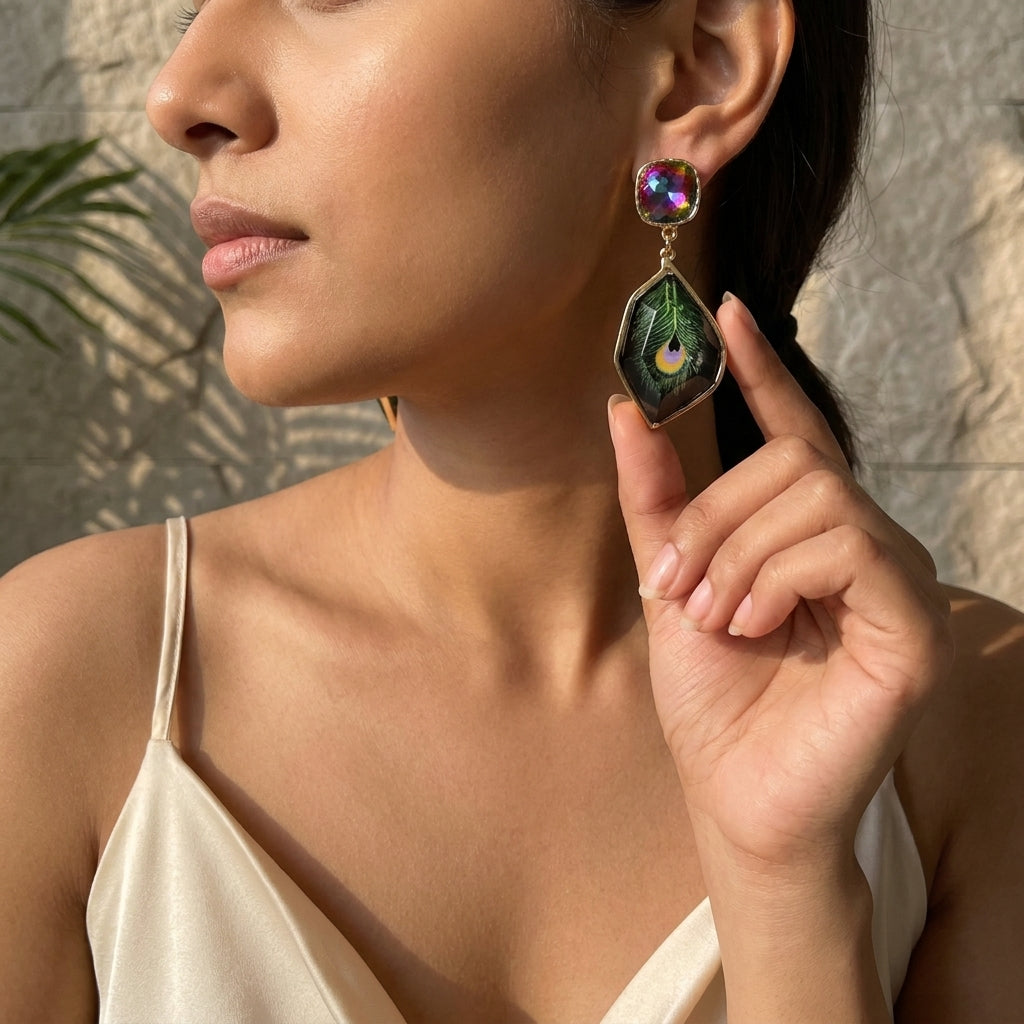Peacock Feather Dangle Earrings