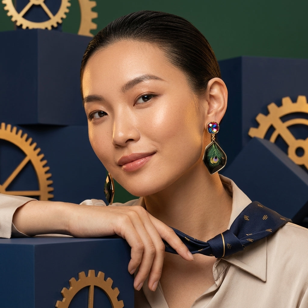 Peacock Feather Dangle Earrings
