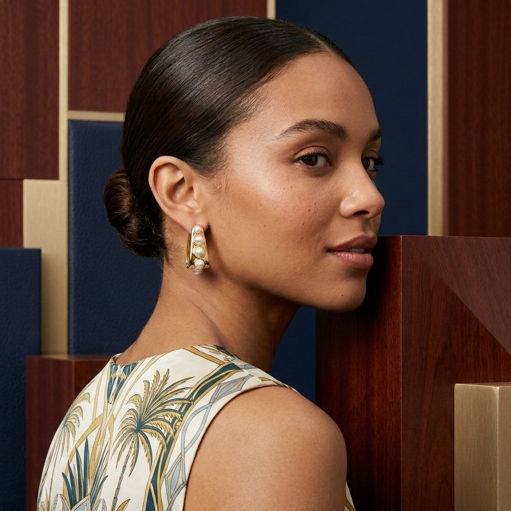 Pearl Row Gold Huggie Earrings